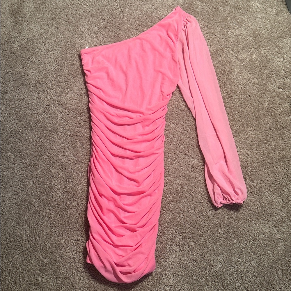 Elegant Pink One-Shoulder Mini Dress. BRAND NEW!